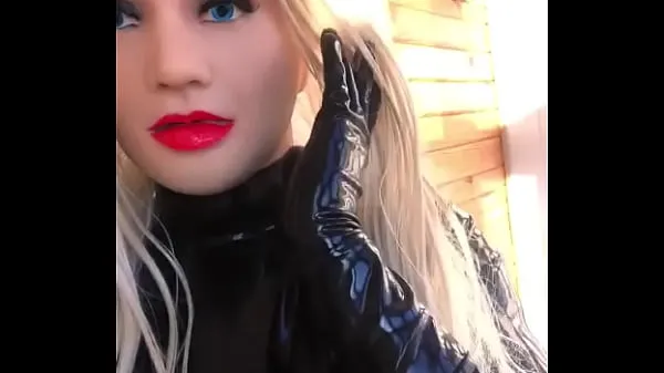 HD Male to Rubber Doll Crossdresser in Female Mask and Latex Catsuit ٹاپ ٹیوب