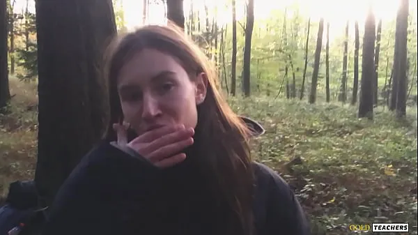 HD Young shy Russian girl gives a blowjob in a German forest and swallow sperm in POV (first homemade porn from family archive top Tube